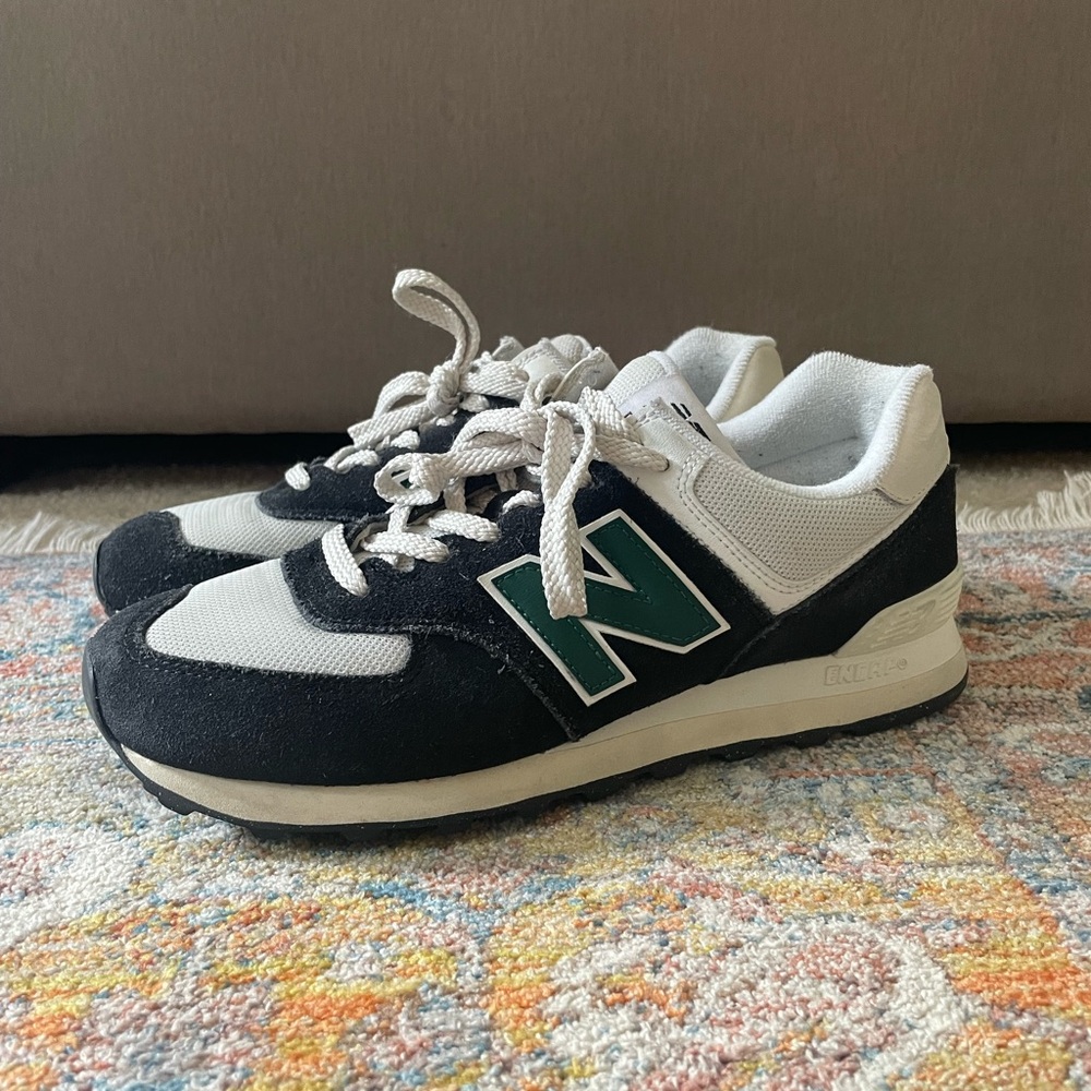 New Balance 574 Sneakers - Black/White/Marsh Green - Picture 2 of 7